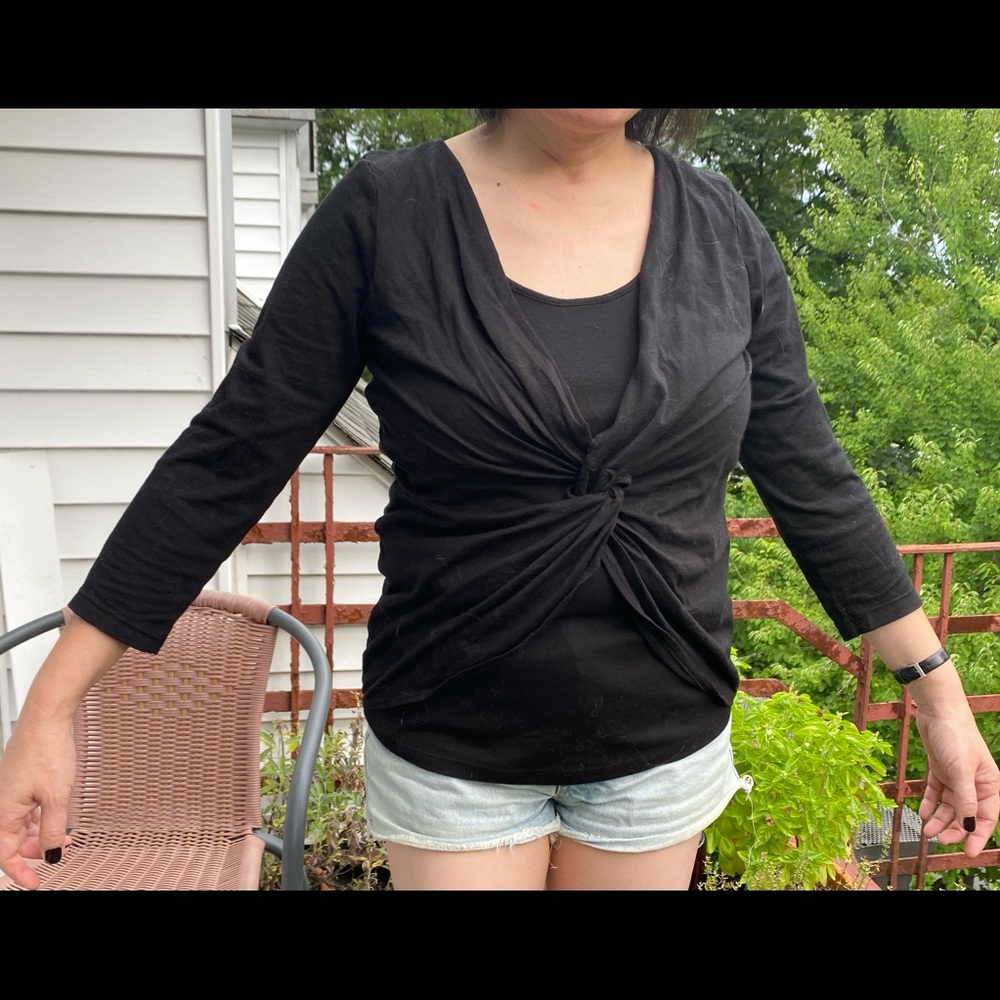 Three Dots black twist top 3/4 sleeve - Picture 2 of 8